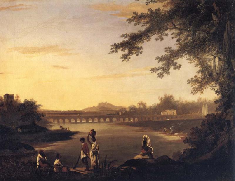 unknow artist A View of Marmalong Bridge with a Sepoy and Natives in the Foreground Spain oil painting art